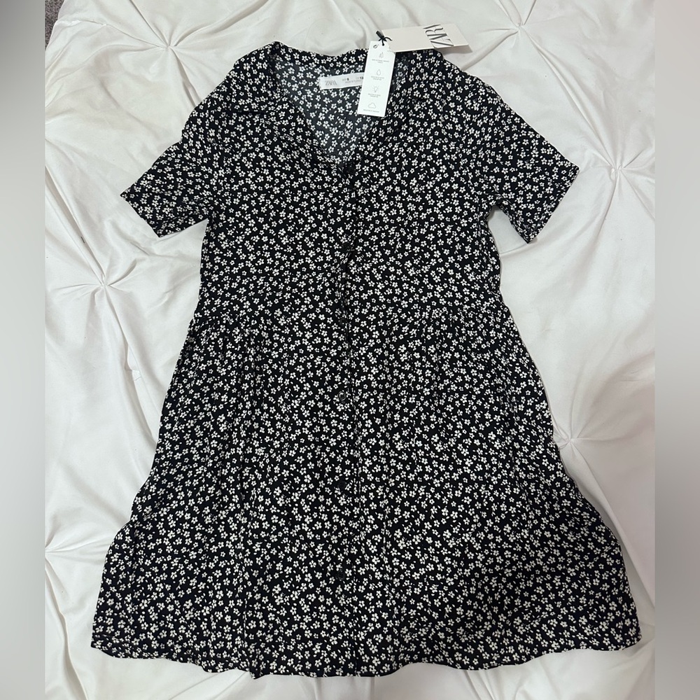 Zara Black and White Floral Midi Dress